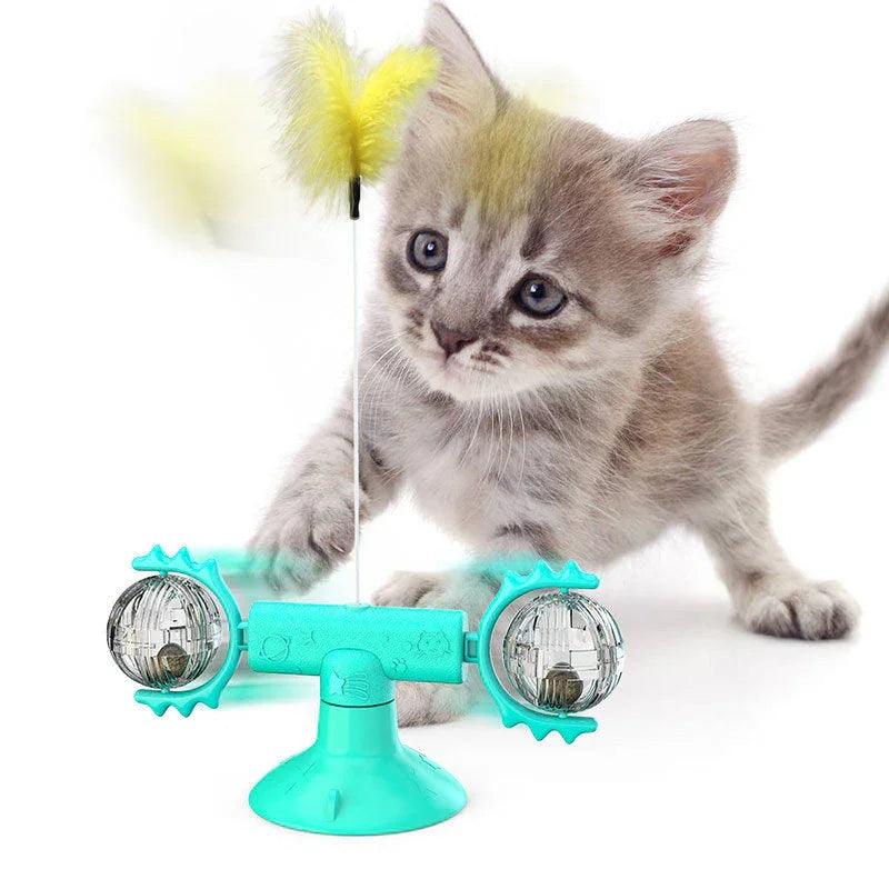 Cat Windmill Spinning Turntable Interactive Toy — Suction Cup, Catnip Ball, Teeth Grinding