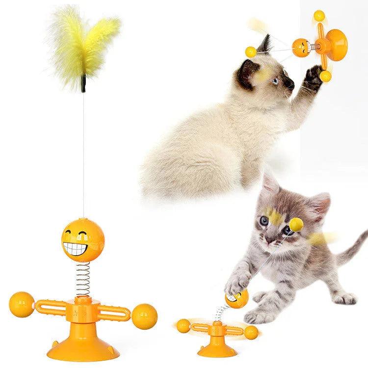 Cat Windmill Spinning Turntable Interactive Toy — Suction Cup, Catnip Ball, Teeth Grinding