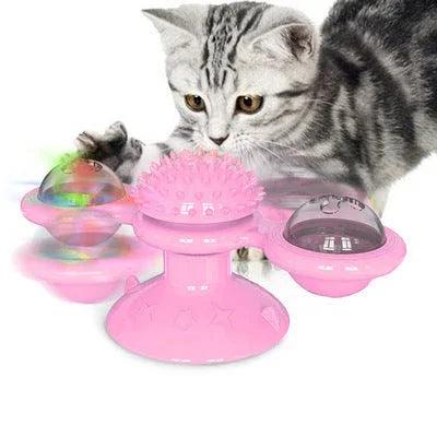 Cat Windmill Spinning Turntable Interactive Toy — Suction Cup, Catnip Ball, Teeth Grinding