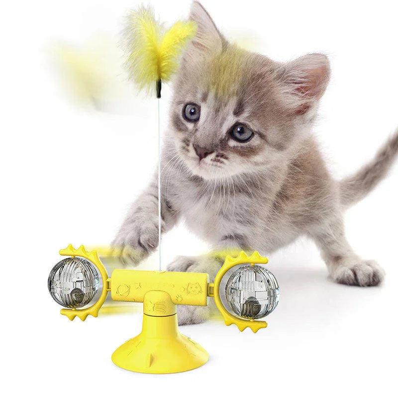 Cat Windmill Spinning Turntable Interactive Toy — Suction Cup, Catnip Ball, Teeth Grinding