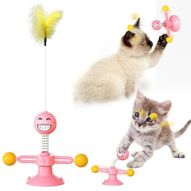 Cat Windmill Spinning Turntable Interactive Toy — Suction Cup, Catnip Ball, Teeth Grinding