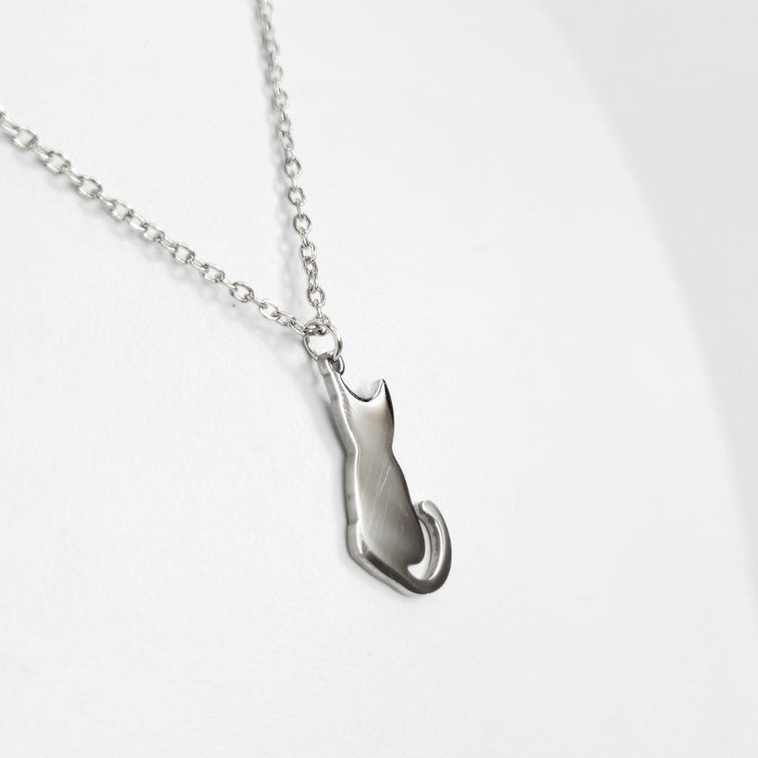 Cat Silhouette Necklace (Silver)