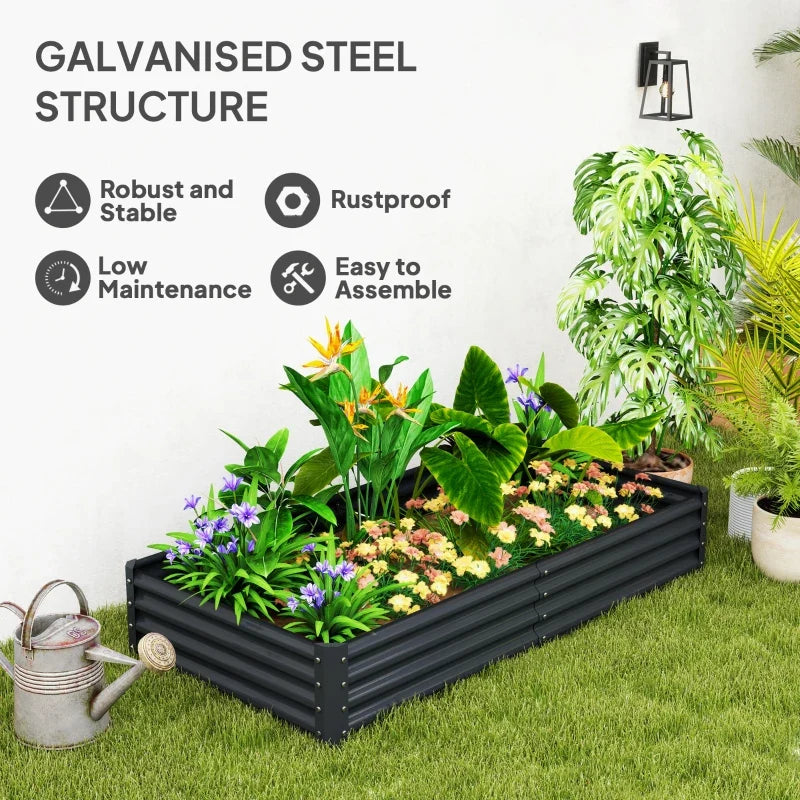 6 x 3 x 1ft Galvanized Raised Garden Bed, Reinforced Outdoor Planter Box with Open Bottom, Dark Grey