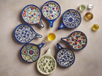 Handmade Ceramic Serving Pan 5 Inch Appetizer & Snack Dish Multiple Floral & Blue Rose Designs