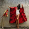 Women's Boho Printed Fringed Long Kimono Cover-Up – Plus Size Beach Wear