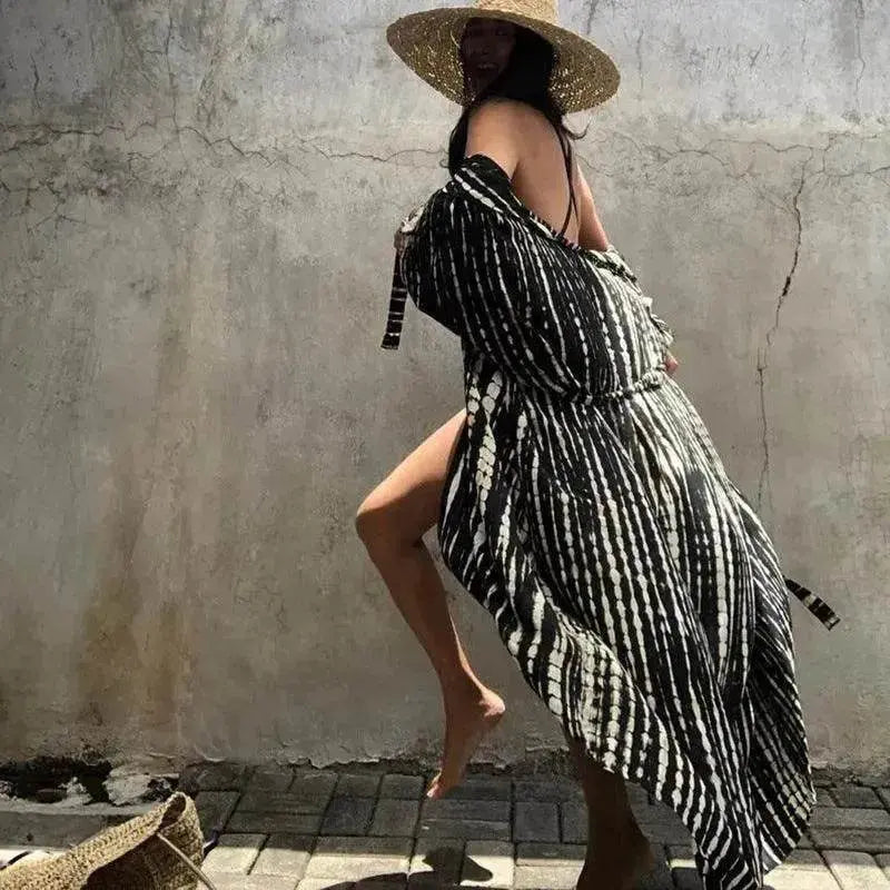 Charming Bikini Cover-ups Boho Printed Fringed Long Kimono Carfigan Tunic Women Plus Size Beach Wear Swim Suit