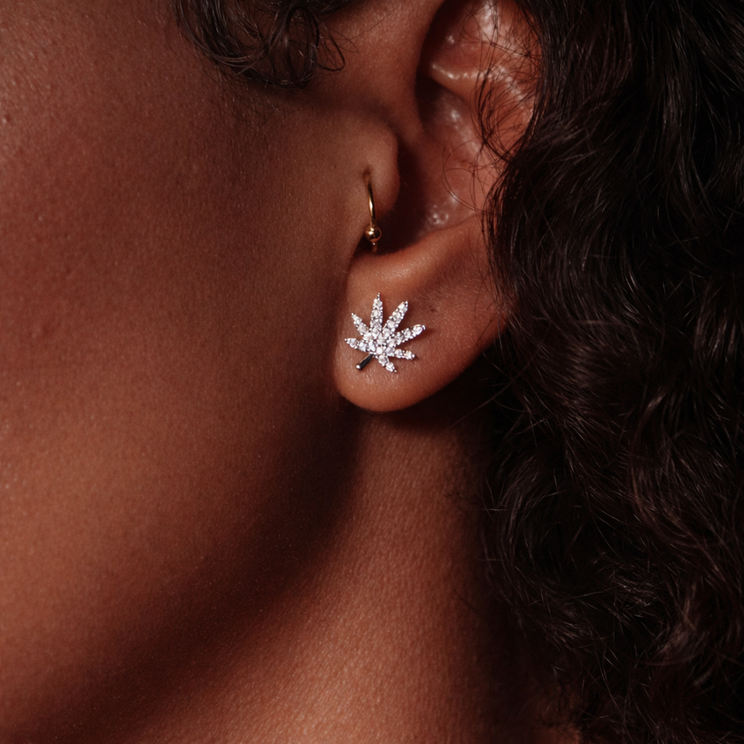 SILVER CANNABIS LEAF EARRING