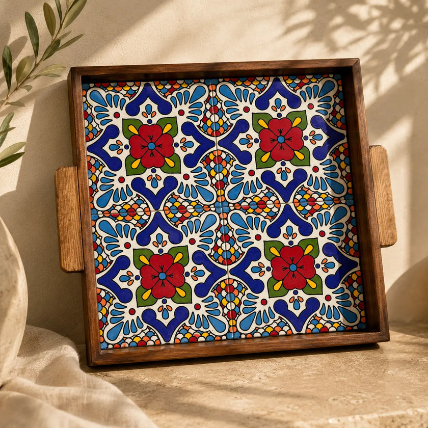 Plateau de présentation de nourriture palestinien, carré, 30x30x3 cm