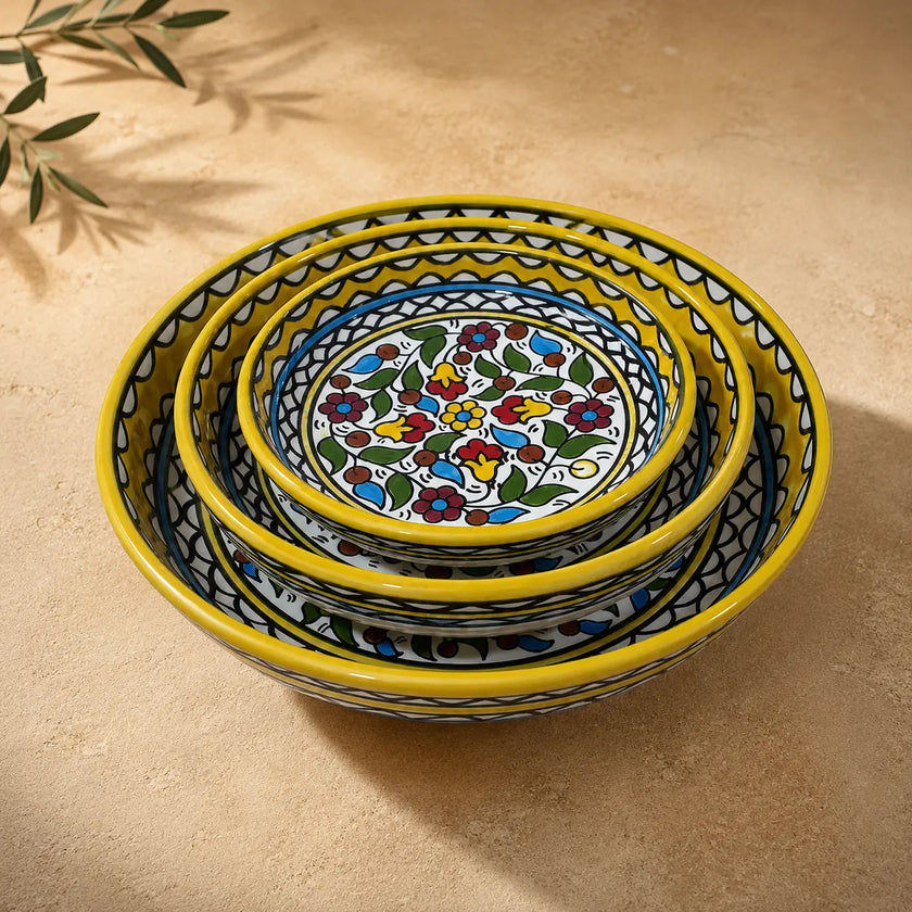 Safad Ceramic Bowl – Floral Serving, Salad & Pasta Bowl, Decorative Mediterranean Tableware (23cm, 28cm, 35cm)