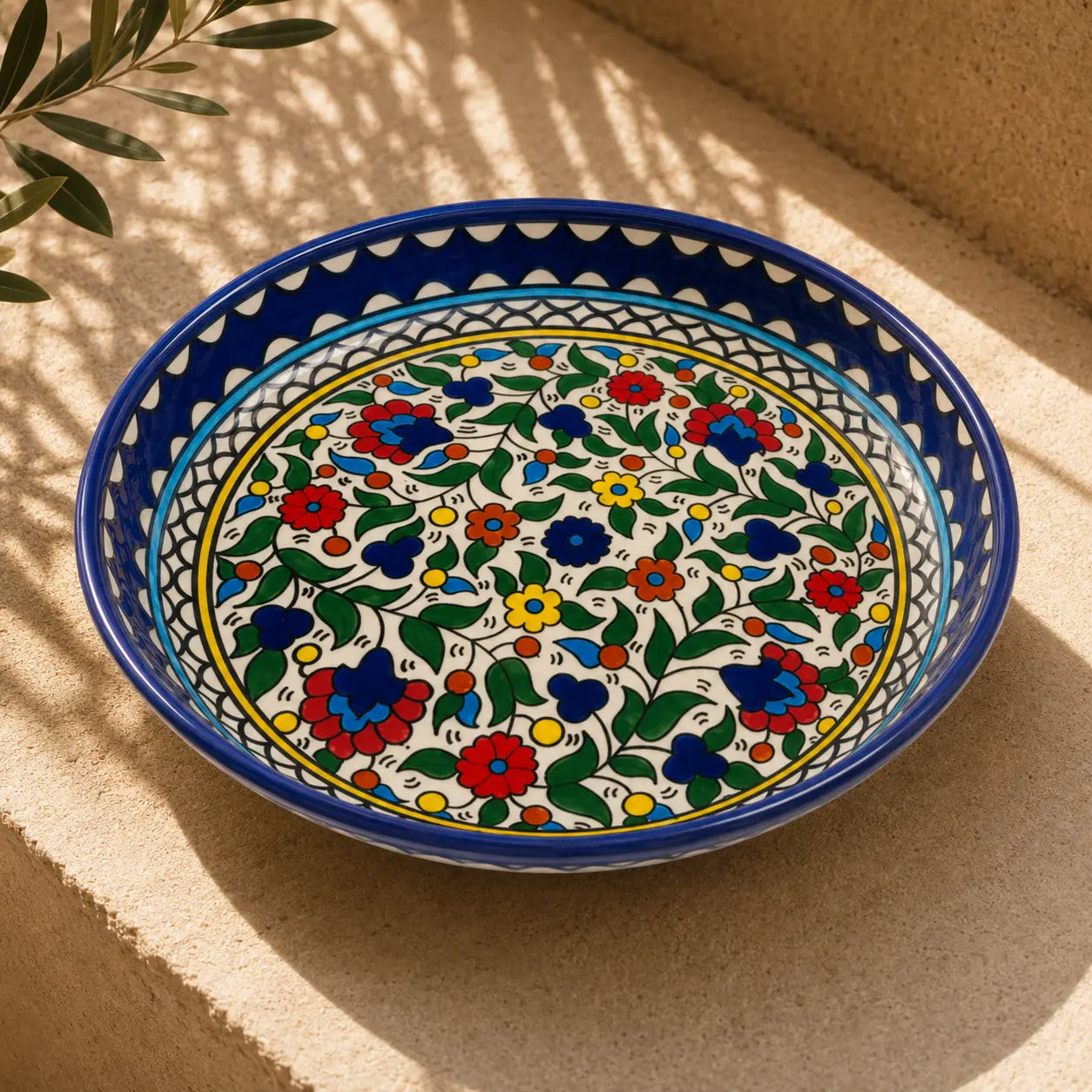 Floral Ceramic Bowl – Floral Serving, Salad & Pasta Bowl, Decorative Mediterranean Tableware (23cm, 28cm, 35cm)