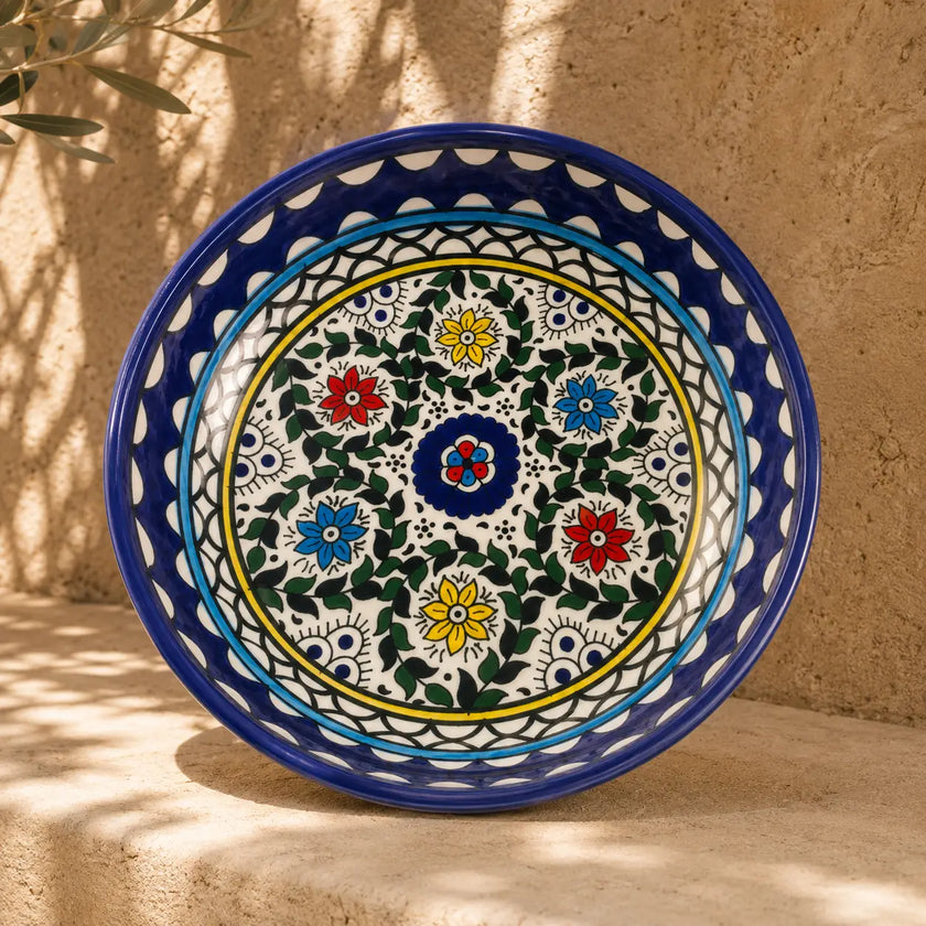 Al Majdal Ceramic Bowl – Floral Serving, Salad & Pasta Bowl, Decorative Mediterranean Tableware (23cm, 28cm, 35cm)