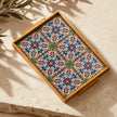 Palestinian Olive Wood & Ceramic Serving Tray 24x45cm – Handmade Tableware Decor