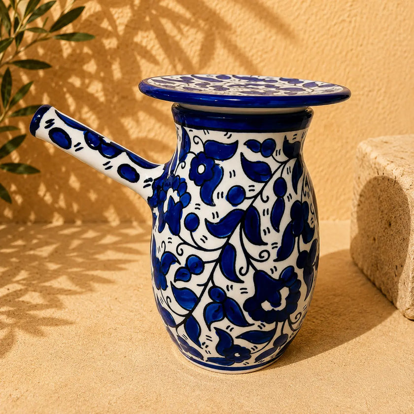 Rakwa -Handmade Palestinian Ceramic Coffee Pot with Lid – Traditional Arabic & Turkish Coffee Serving Pot