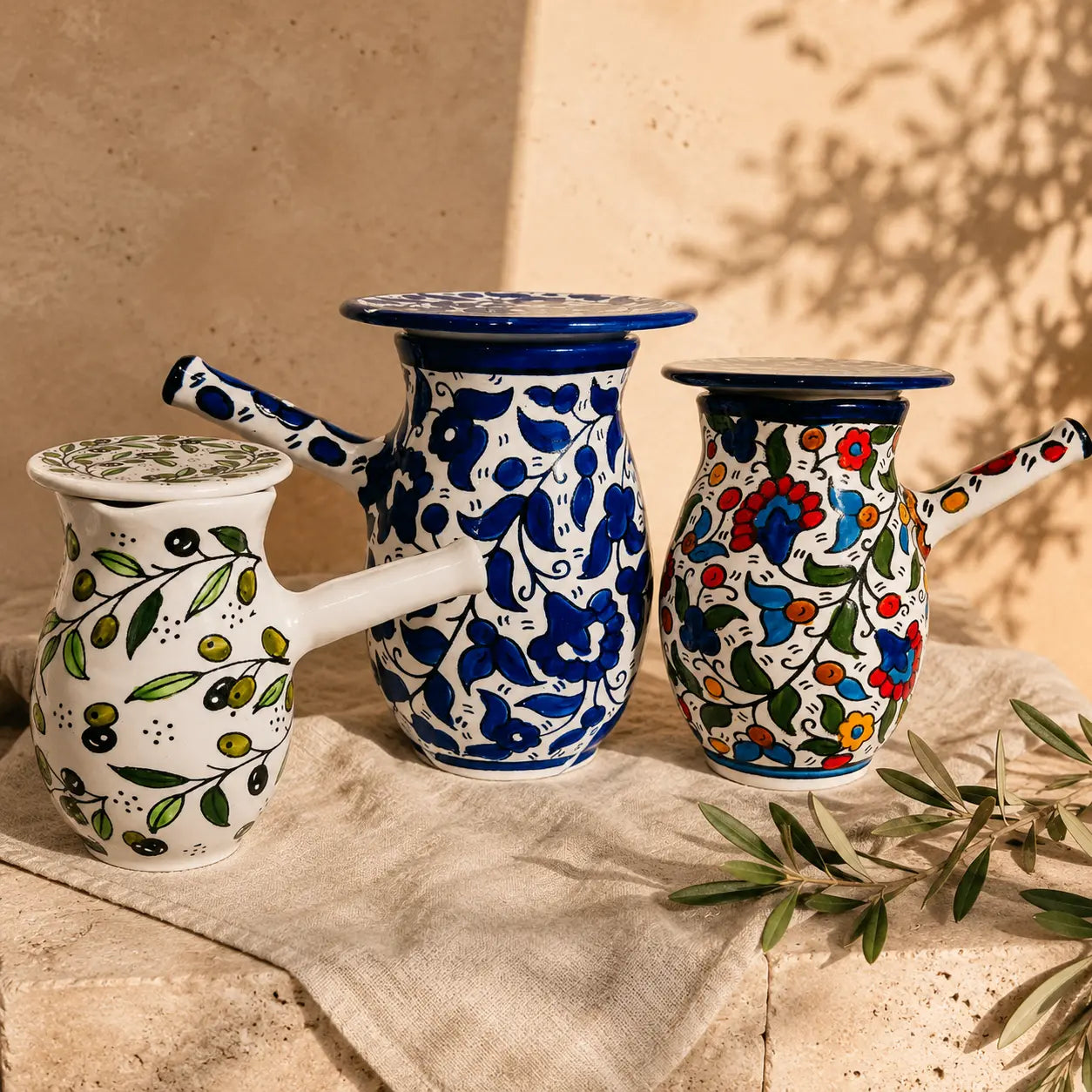 Rakwa -Handmade Palestinian Ceramic Coffee Pot with Lid – Traditional Arabic & Turkish Coffee Serving Pot