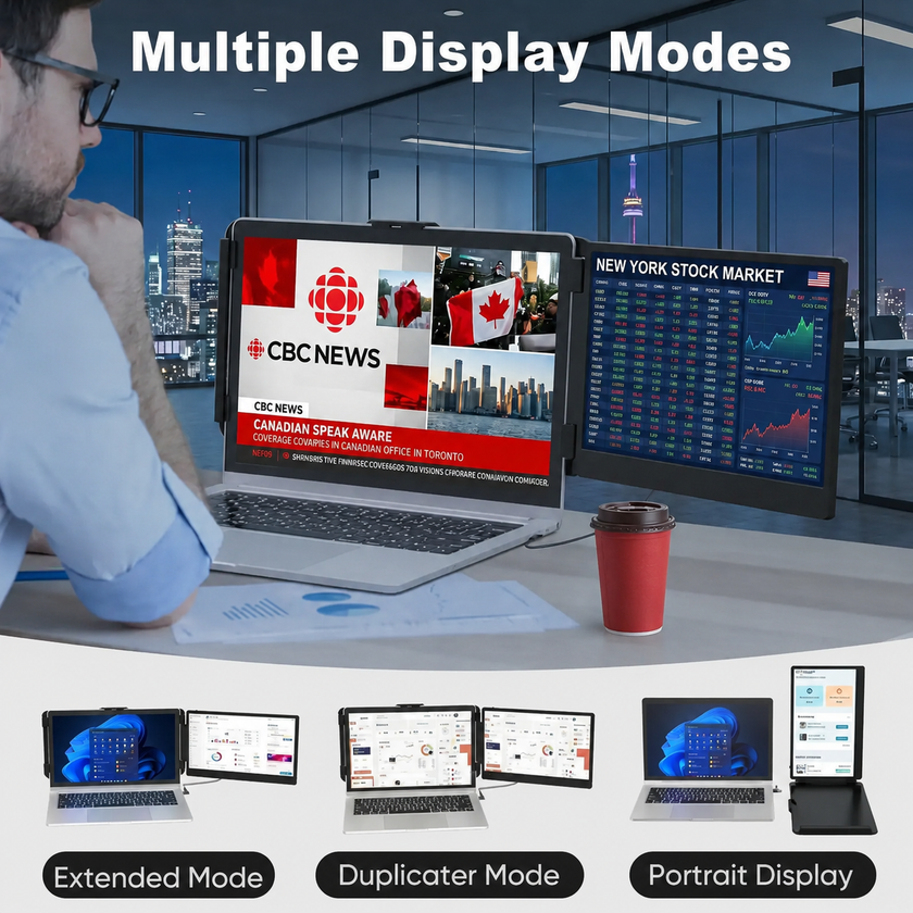 TUTT 14” Laptop Screen Extender – Dual FHD 1080P IPS Portable Monitor for Laptops (13”–17”) P6