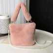 Checkerboard Plush Bucket Bag With Pearl Chain