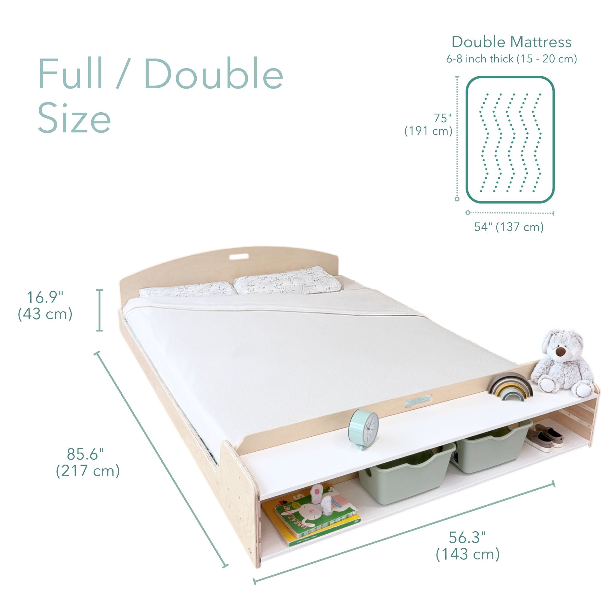 CHERRY FULL - Montessori Floor Bed with Shelves