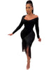 Chic Long Sleeve Tassel Fringed Bodycon Dress