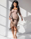 Chic Long Sleeve Tassel Fringed Bodycon Dress