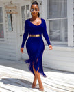 Chic Long Sleeve Tassel Fringed Bodycon Dress