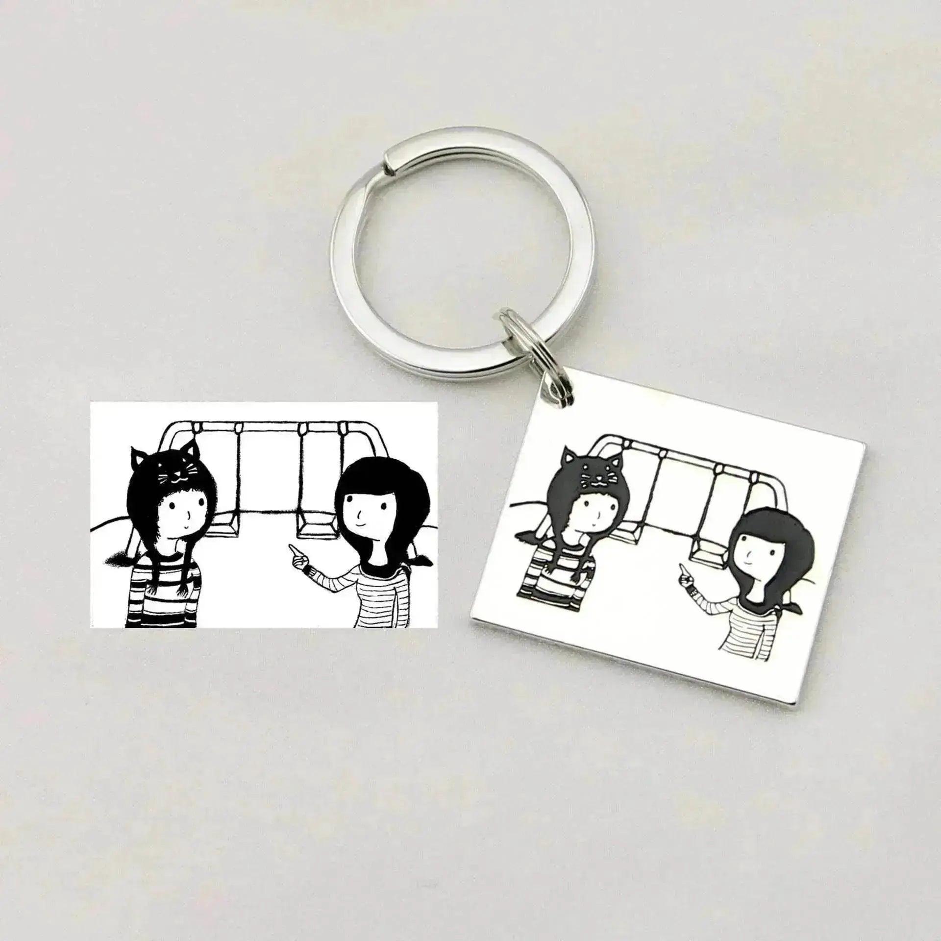 Children's Realistic Hand Drawn Laser Painting Keychain