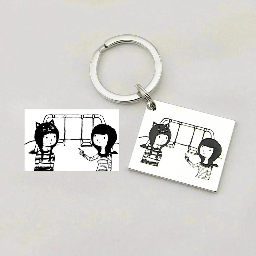 Children's Realistic Hand Drawn Laser Painting Keychain