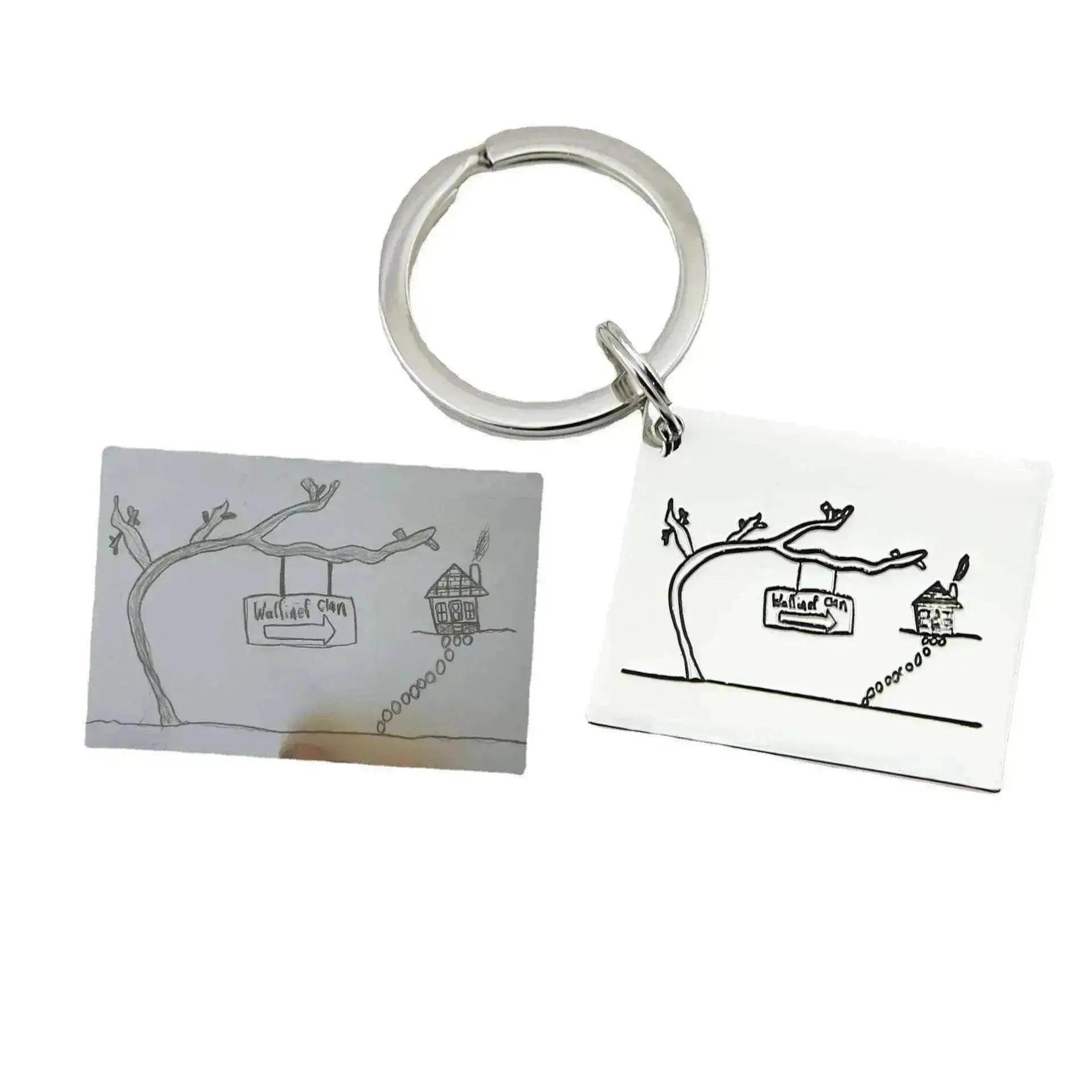 Children's Realistic Hand Drawn Laser Painting Keychain