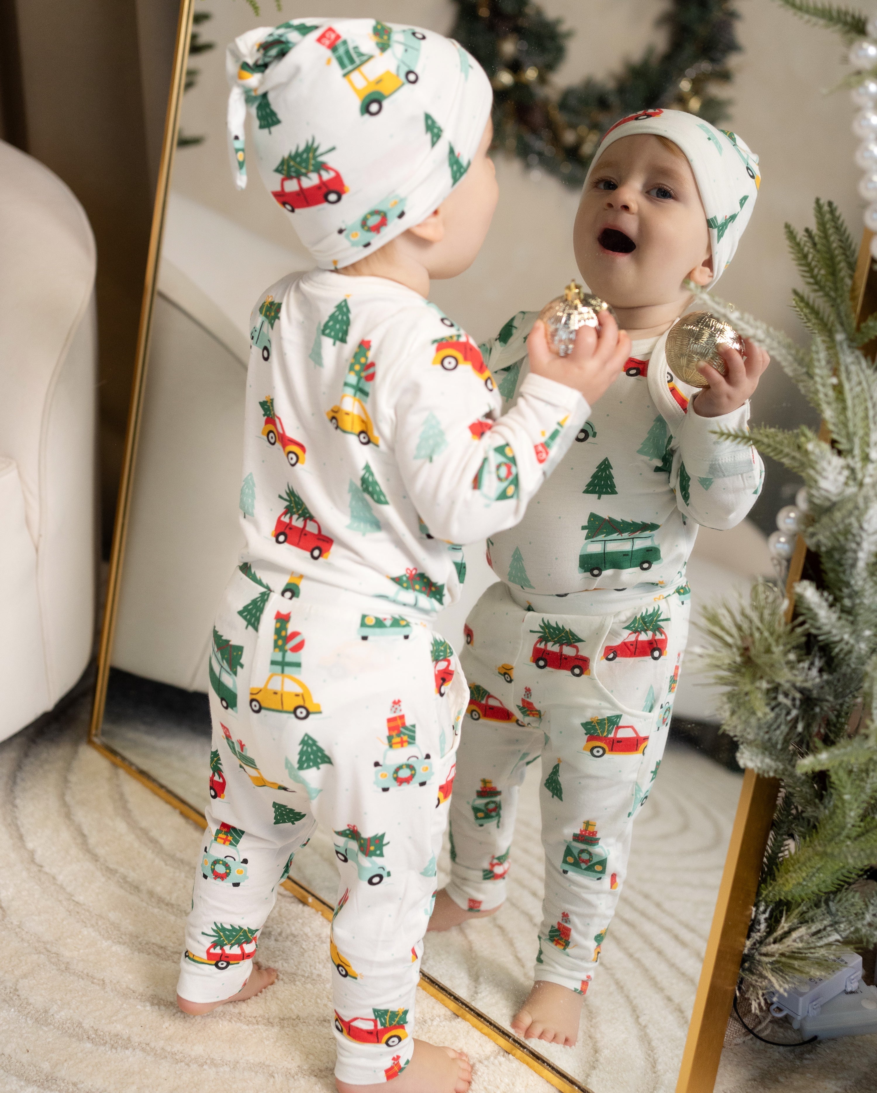 Pantalon de jogging en bambou (imprimé voitures de Noël joyeuses)