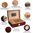 Cedar Wood Cigar Humidor Box – 48 Cigar Capacity | Red & Ebony