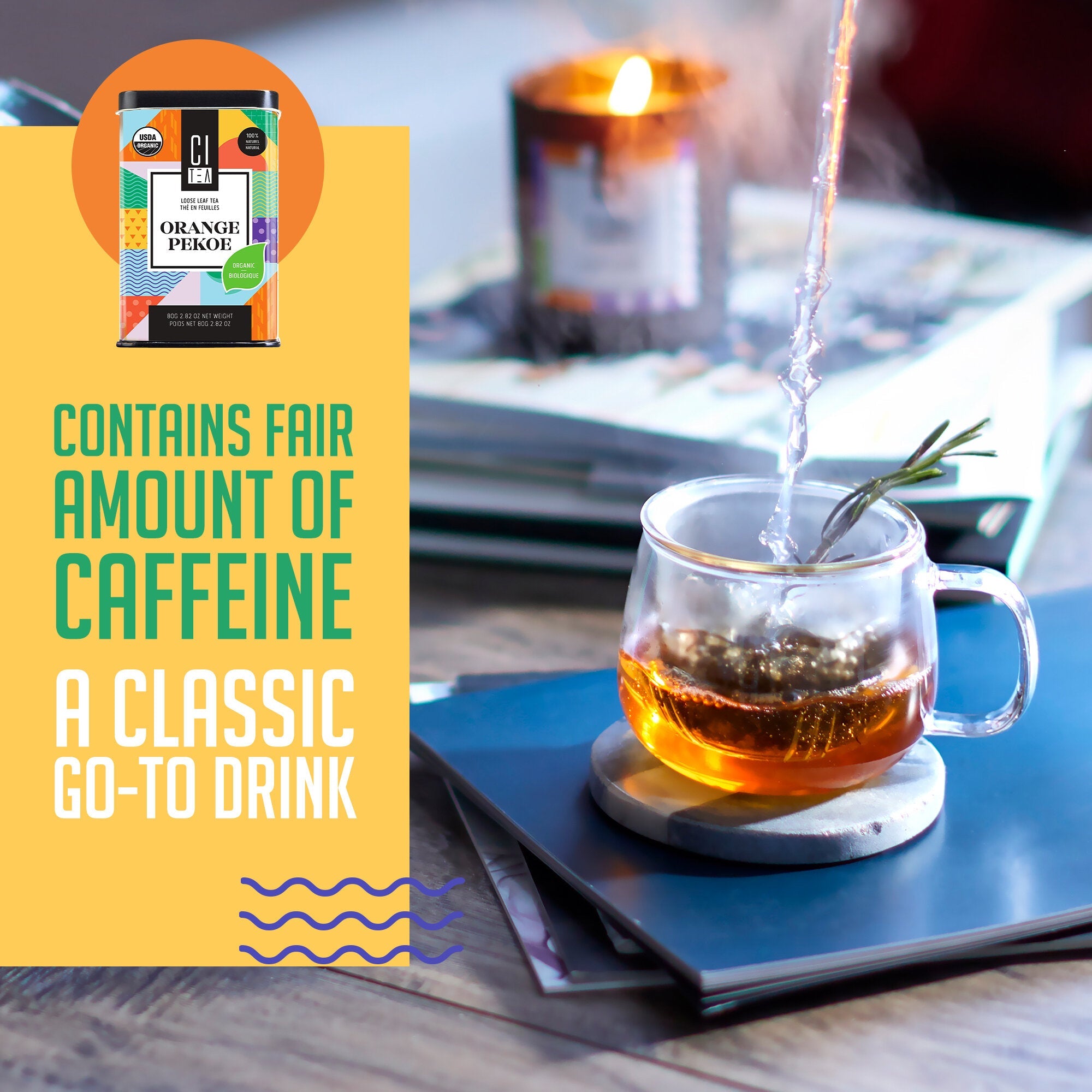 Thé noir en feuilles Orange Pekoe bio avec boule à thé - 80g