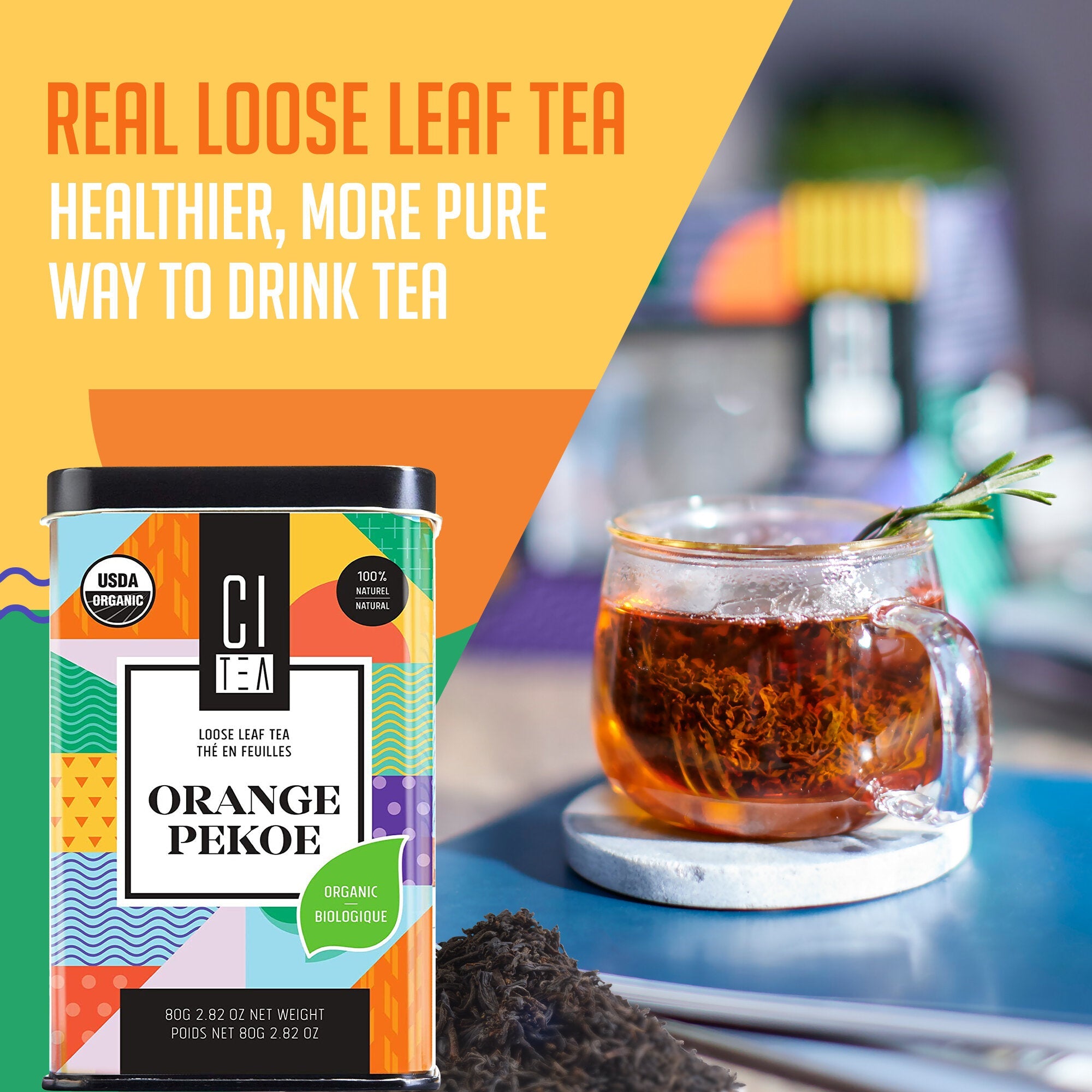 Thé noir en feuilles Orange Pekoe bio avec boule à thé - 80g