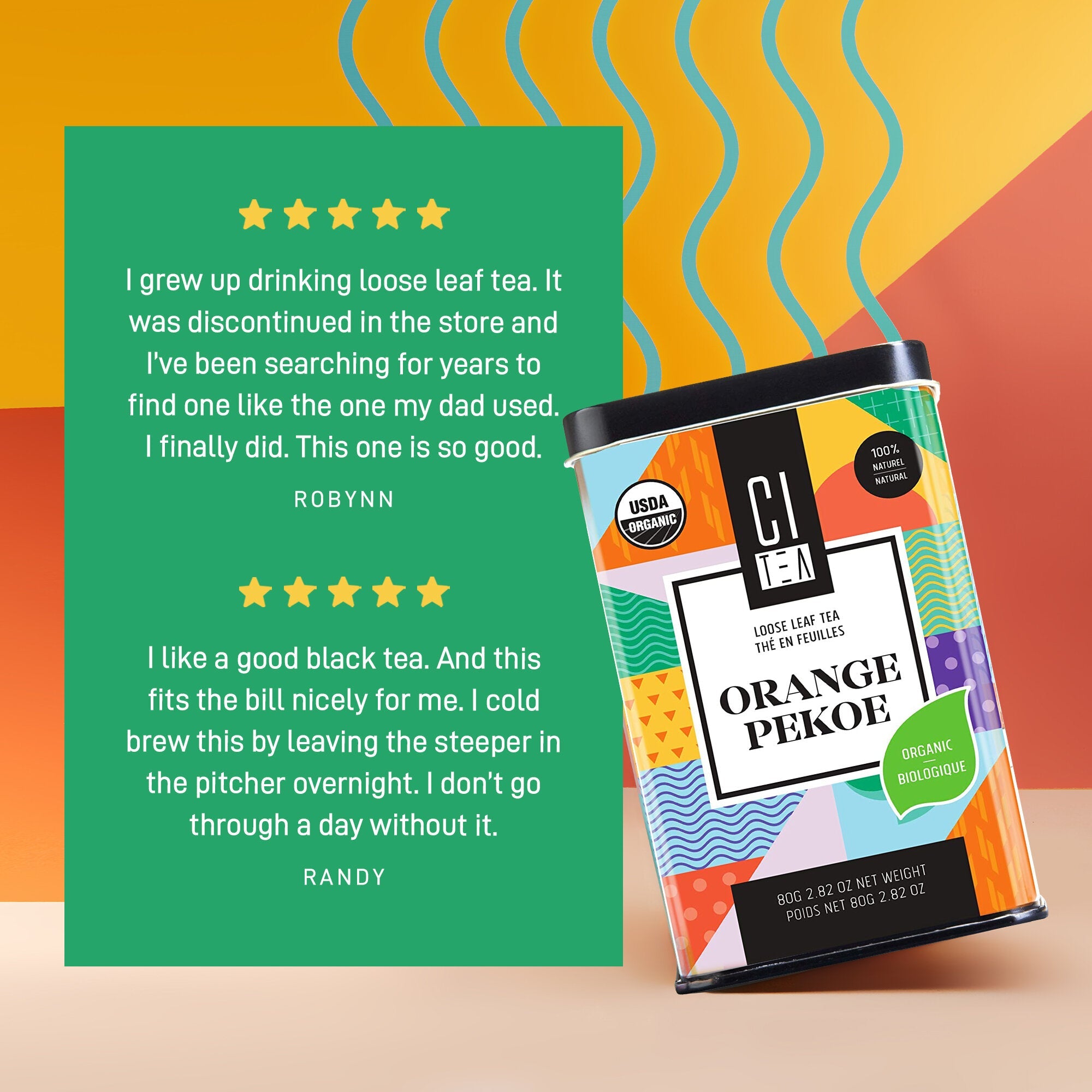 Thé noir en feuilles Orange Pekoe bio avec boule à thé - 80g