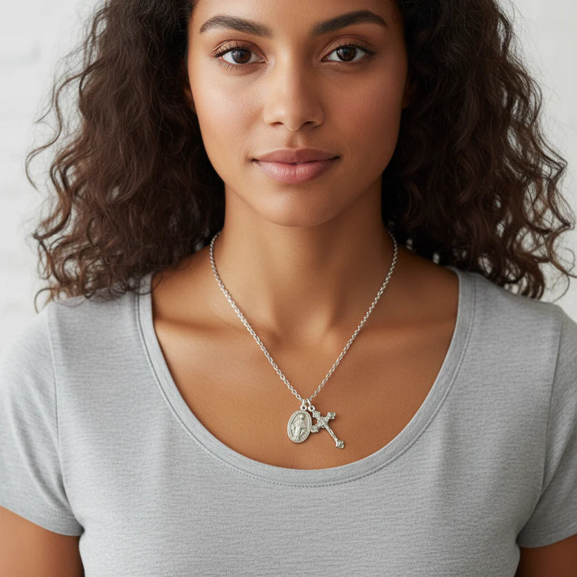 Crucifix Necklace with Miraculous Medal