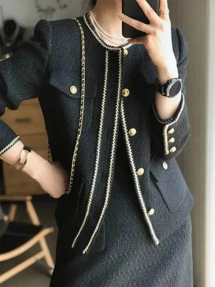 Classic Style Tweed Skirt Suit