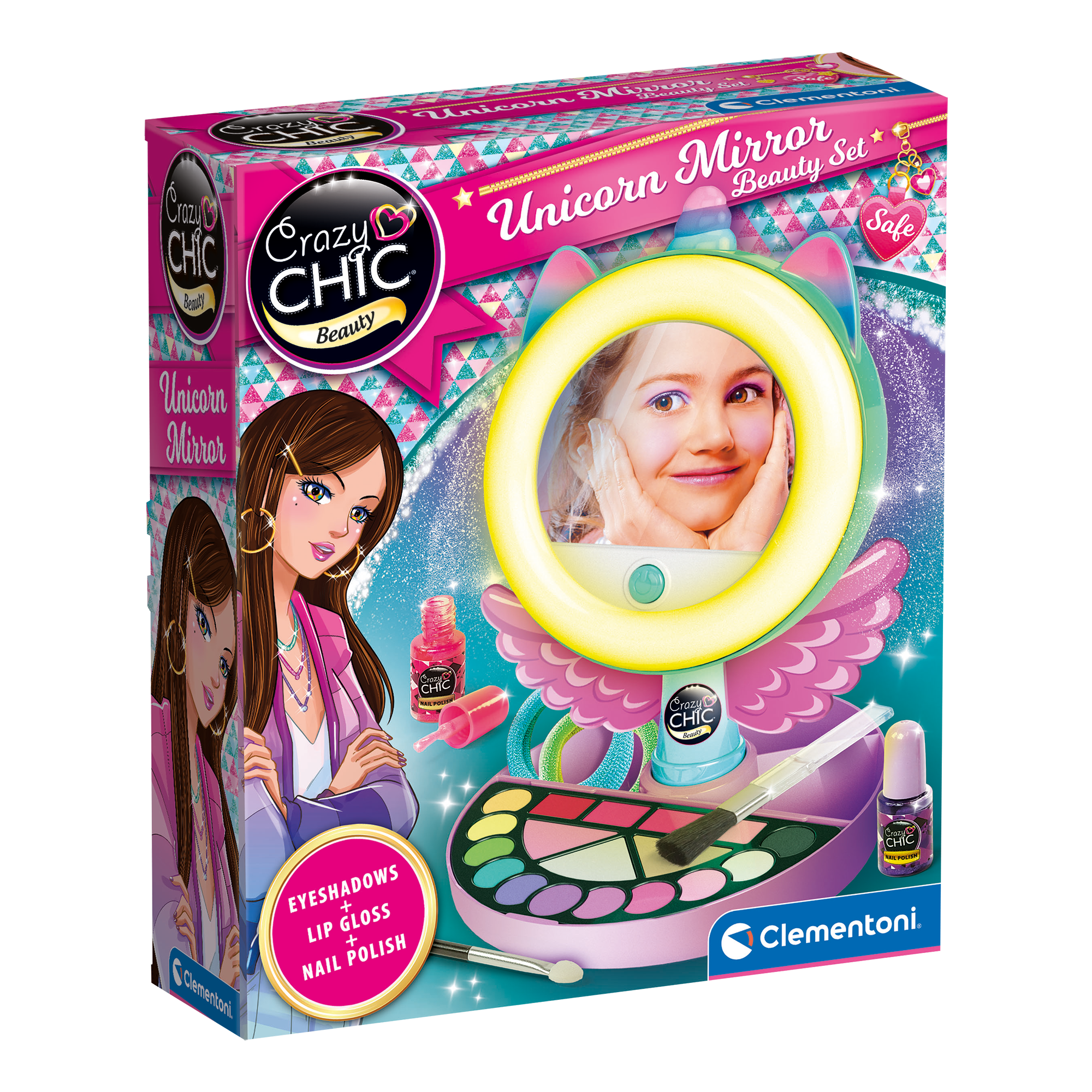 Clementoni - CRAZY CHIC : Coffret de maquillage miroir licorne