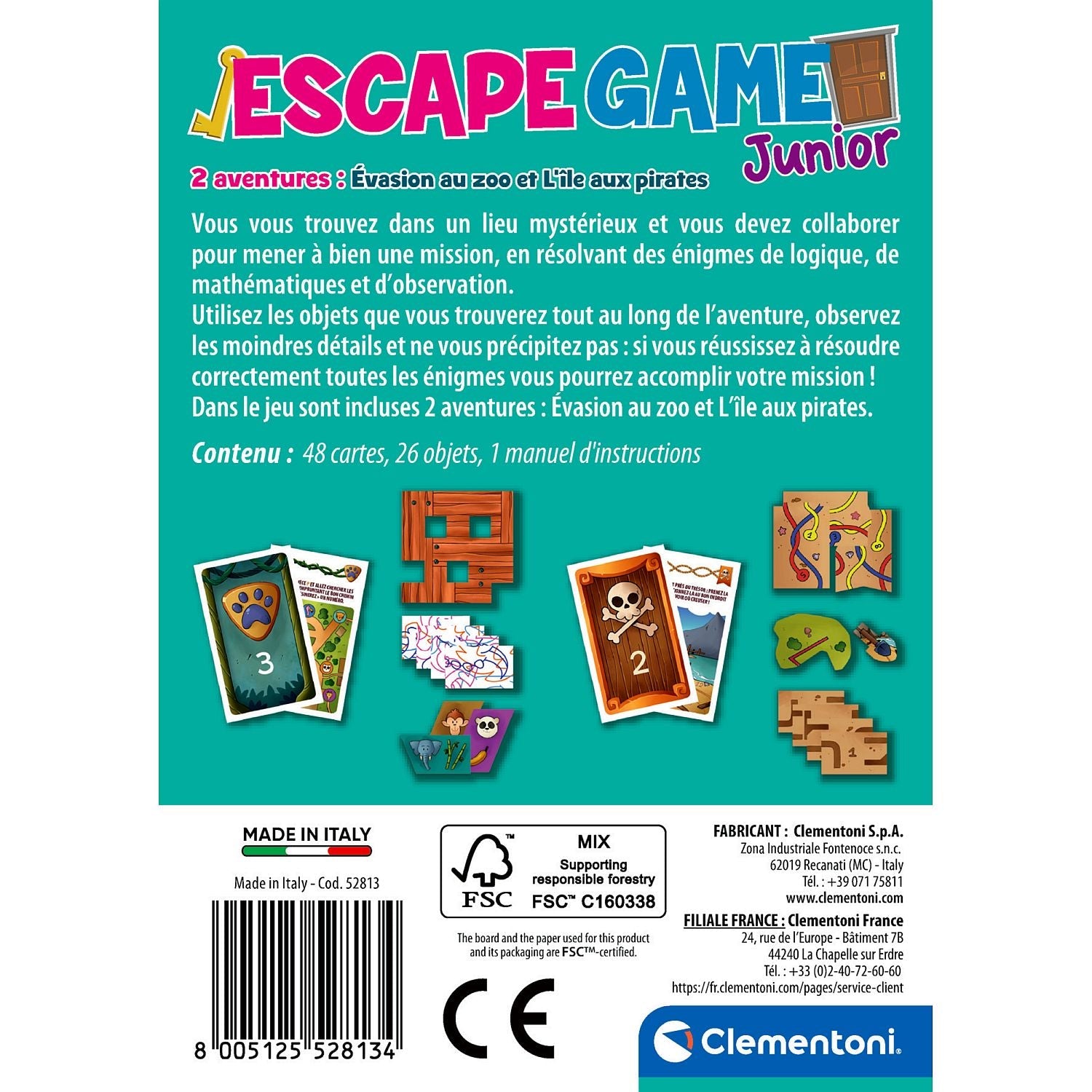 Clementoni - Escape Game Pocket Junior - Zoo & Pirates