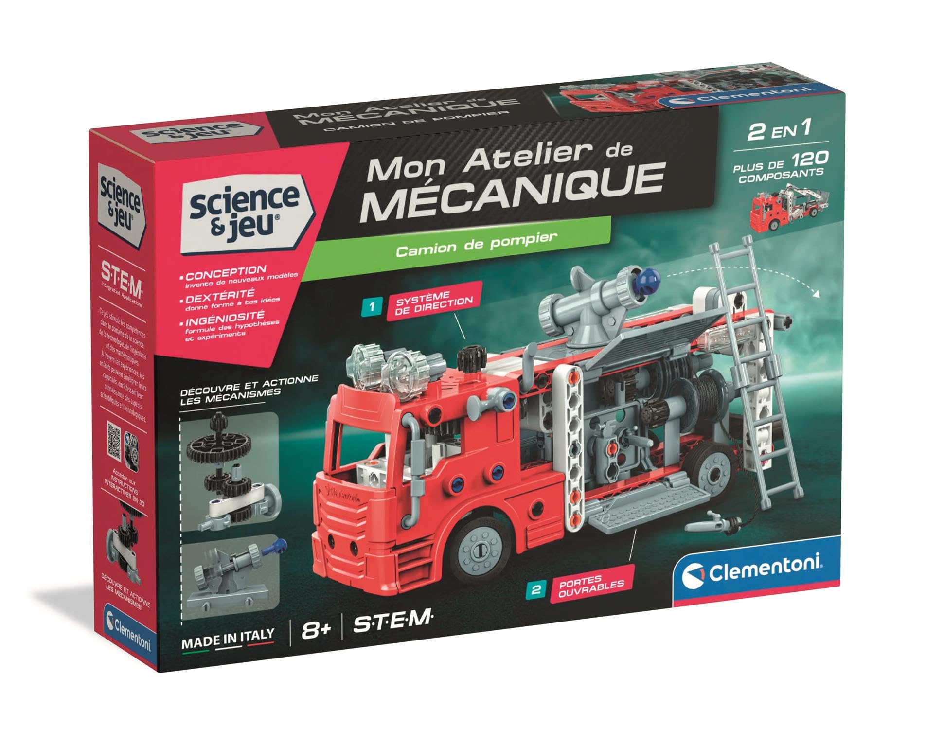 Clementoni - SCIENCE & JEU: ATELIER MÉCANIQUE - CAMION DE POMPIER 