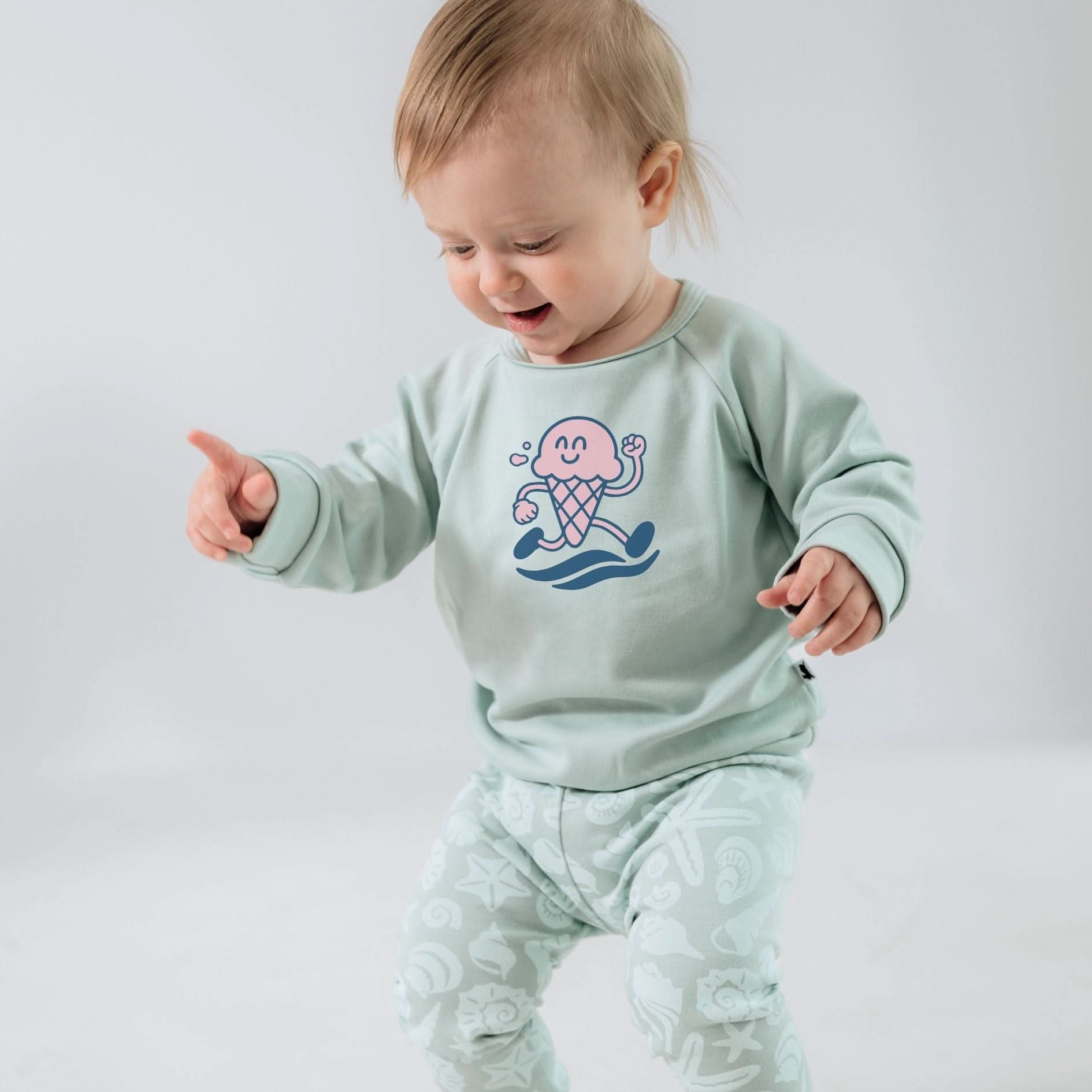 Baby/Kids' Bamboo Graphic Raglan Pullover | Ice Cream Dash On Seaglass