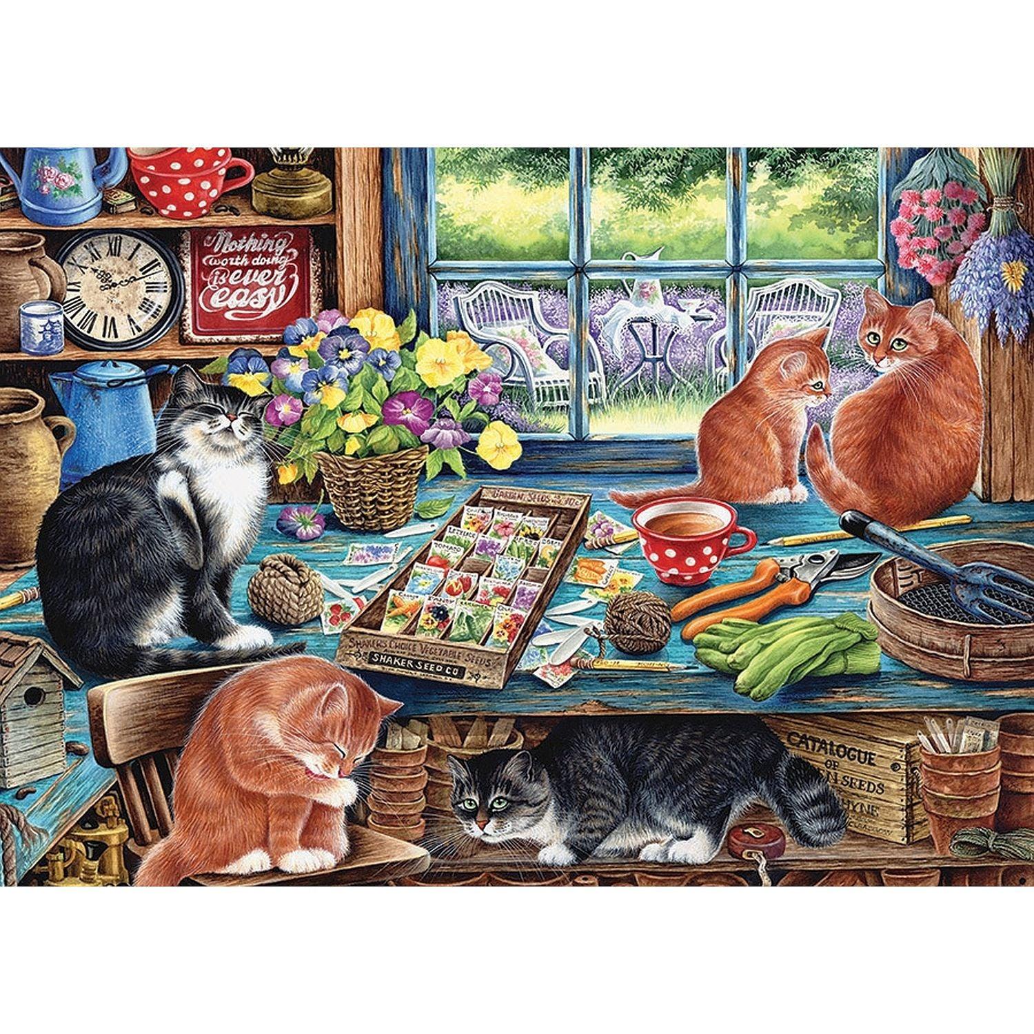 Cobble Hill - Garden Shed Cats (35-Piece Puzzle Tray)