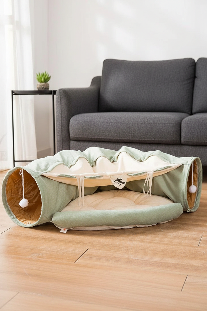 Collapsible Cat Tunnel Toy – Washable, Durable & Foldable (Pink, Matcha, Coffee, Bar)