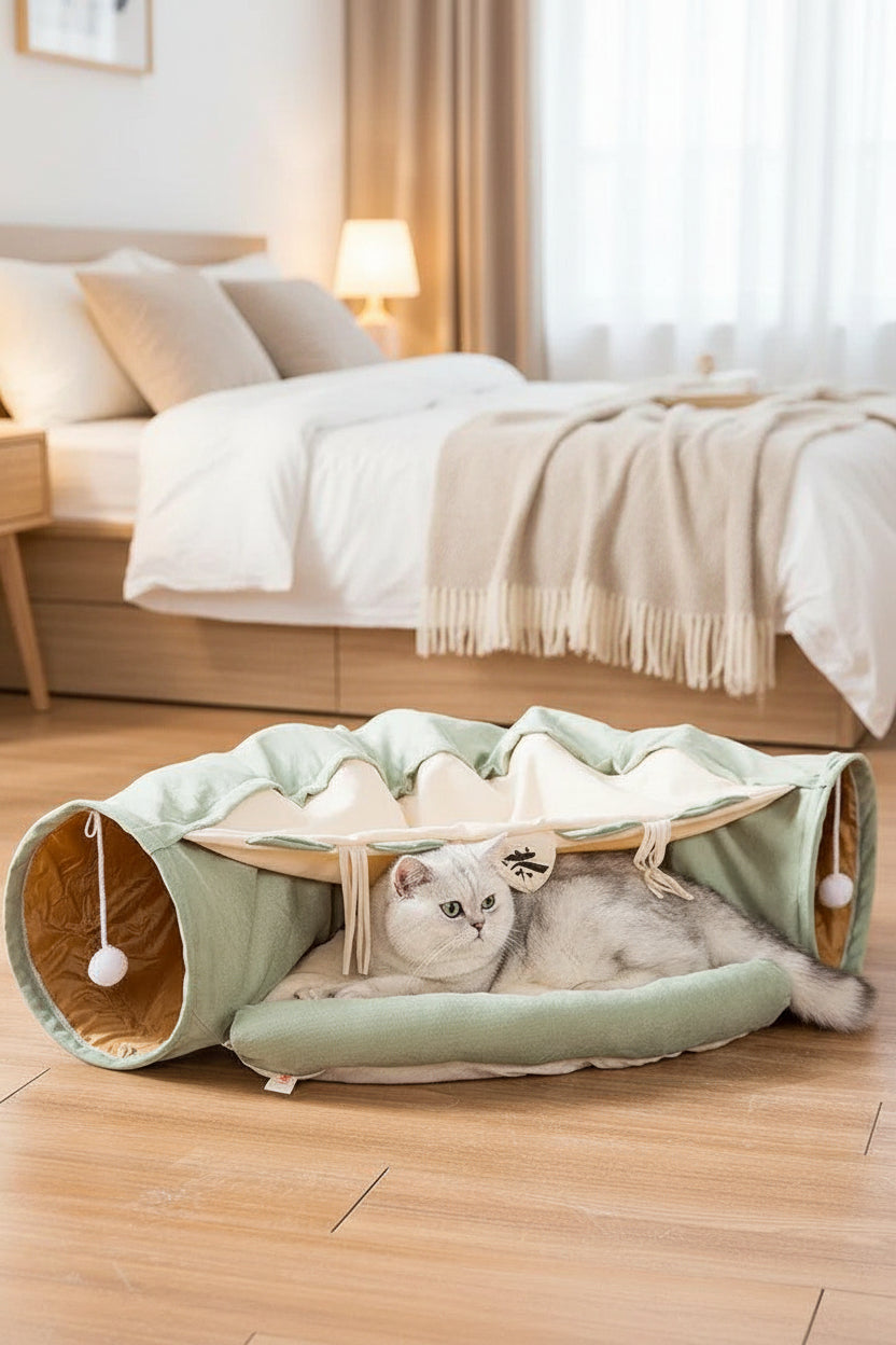 Collapsible Cat Tunnel Toy – Washable, Durable & Foldable (Pink, Matcha, Coffee, Bar)