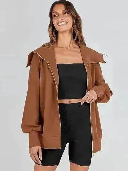 Comfortable Large Collar Double Zipper Sweater