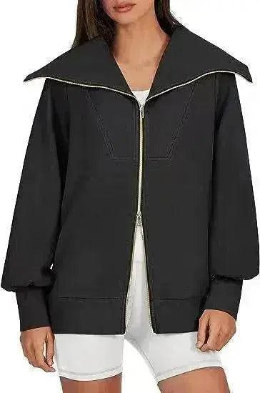 Comfortable Large Collar Double Zipper Sweater