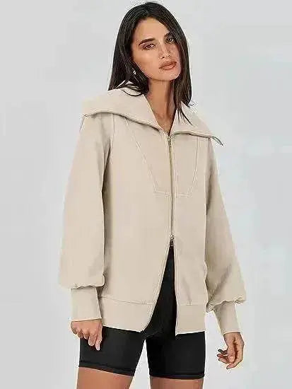 Comfortable Large Collar Double Zipper Sweater