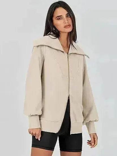 Comfortable Large Collar Double Zipper Sweater