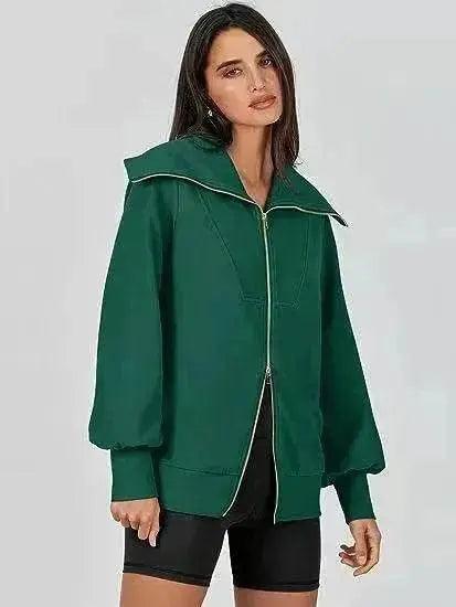Comfortable Large Collar Double Zipper Sweater