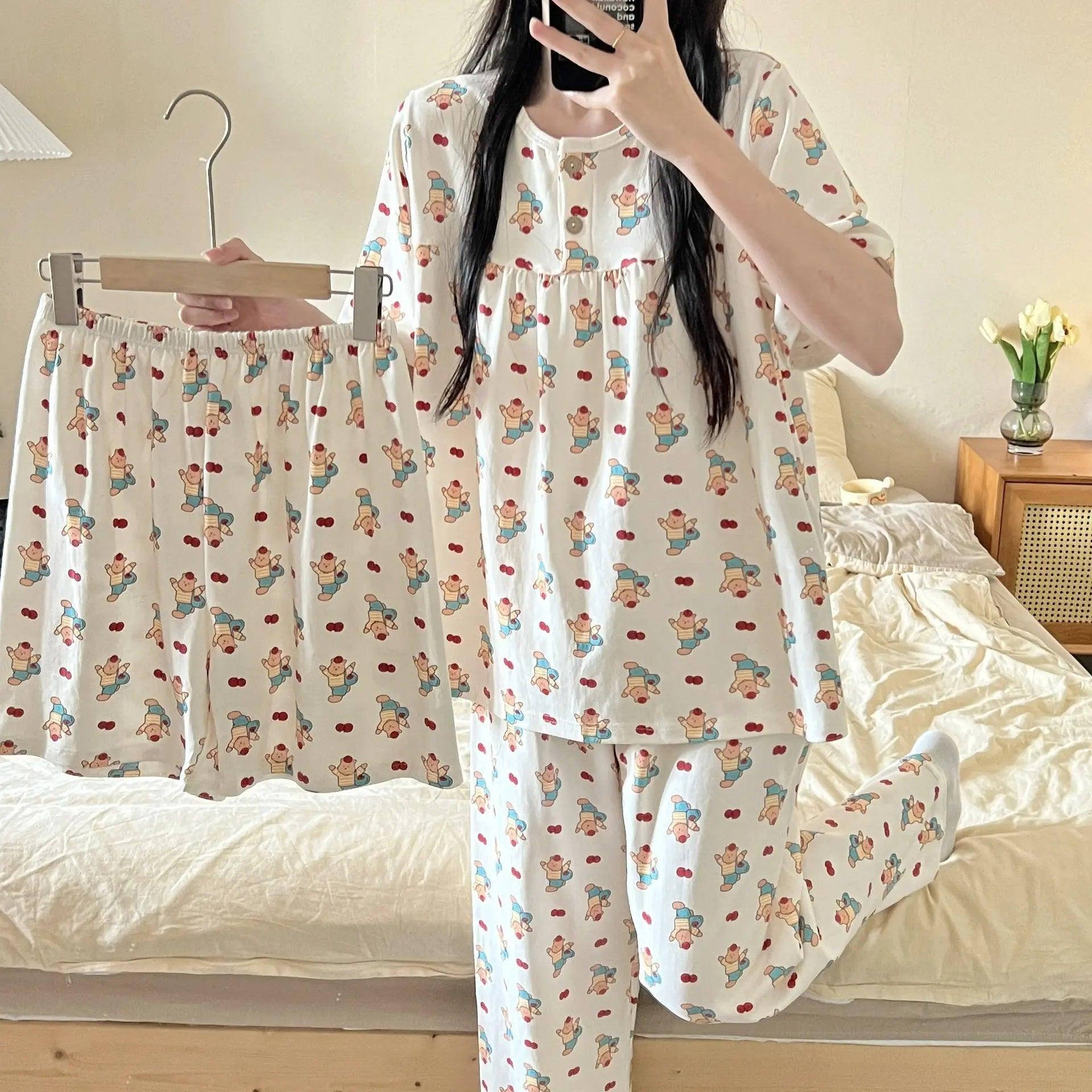 Cotton Three-piece Pajamas For Women Spring And Summer