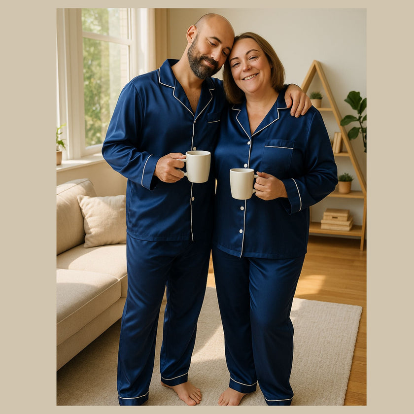 Men's Mulberry Silk Pajama Set Navy Blue