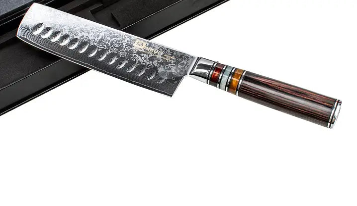 Couteau nakiri damassé lame large manche bois ergonomique