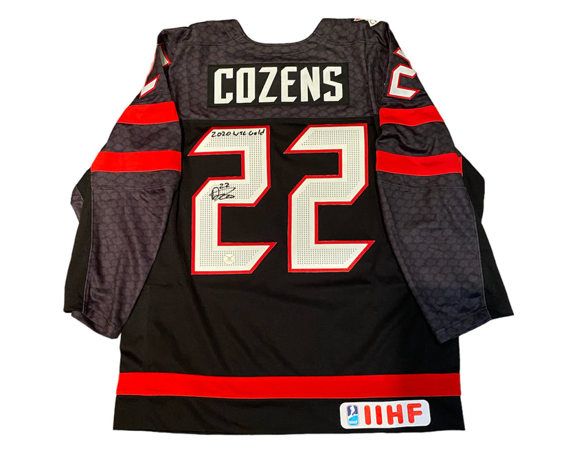 Dylan Cozens Autographed Team Canada Alternate Black Nike Jersey Ins. 